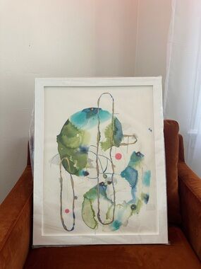 Abstract Green and Blue Watercolor Art Print in White Frame